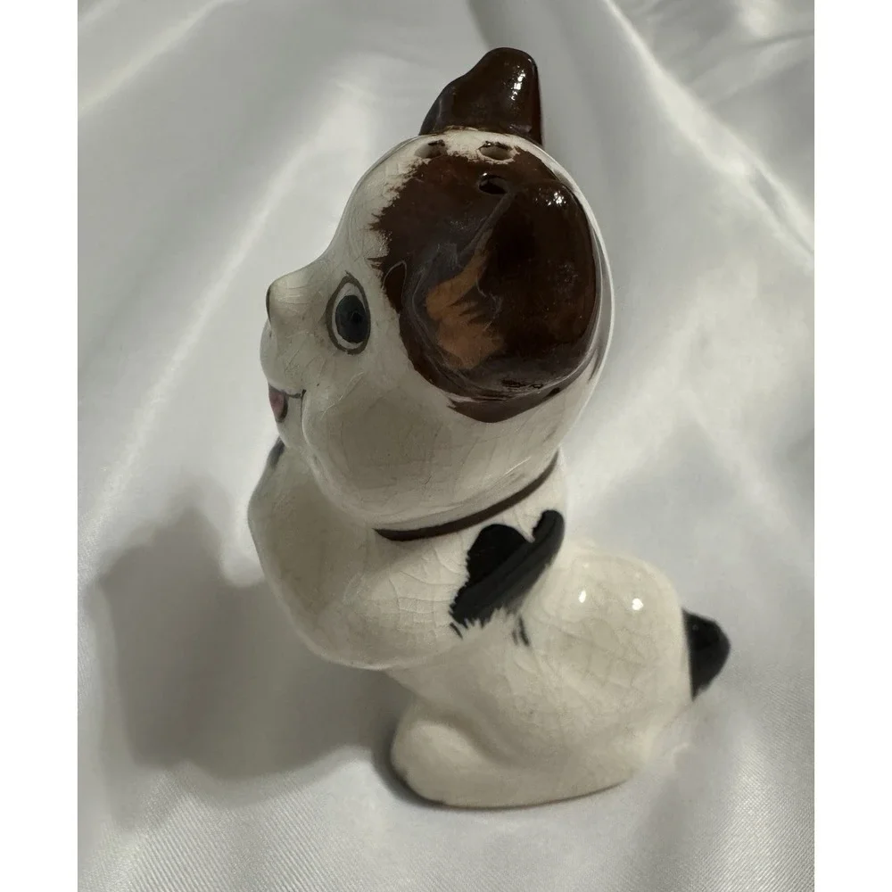 Vintage Dog Salt Shaker Only White Black Brown, Made in Japan Porcelain